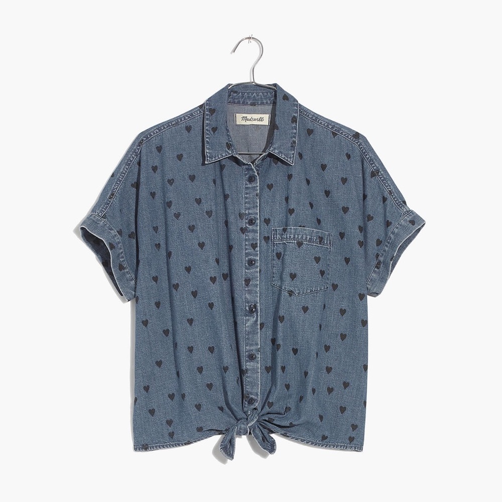 Madewell Denim Short-Sleeve Tie-Front Shirt Size S - Picture 5 of 12